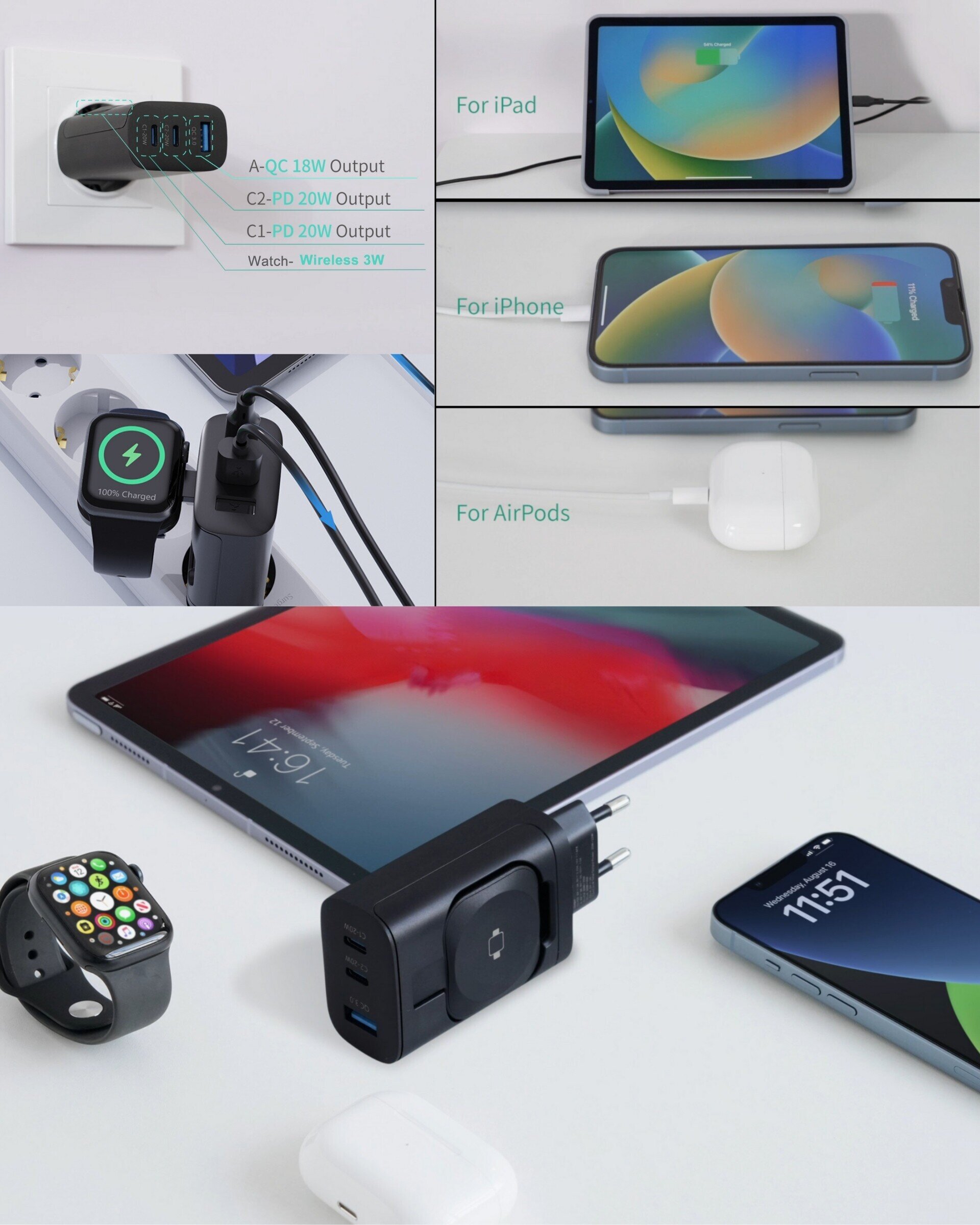 Cargador múltiple compatible con Apple Watch - 10