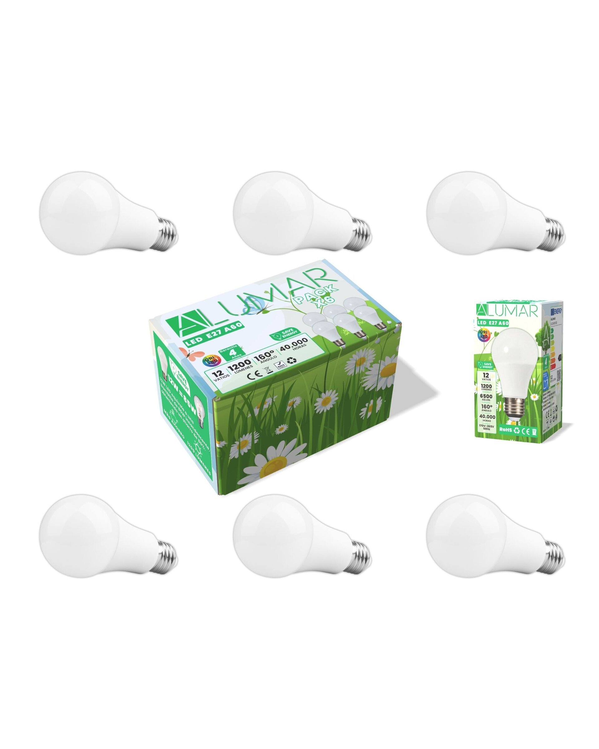 Bombillas LED E27 A60 Luz Blanco Frío 6500K de 12W - 9