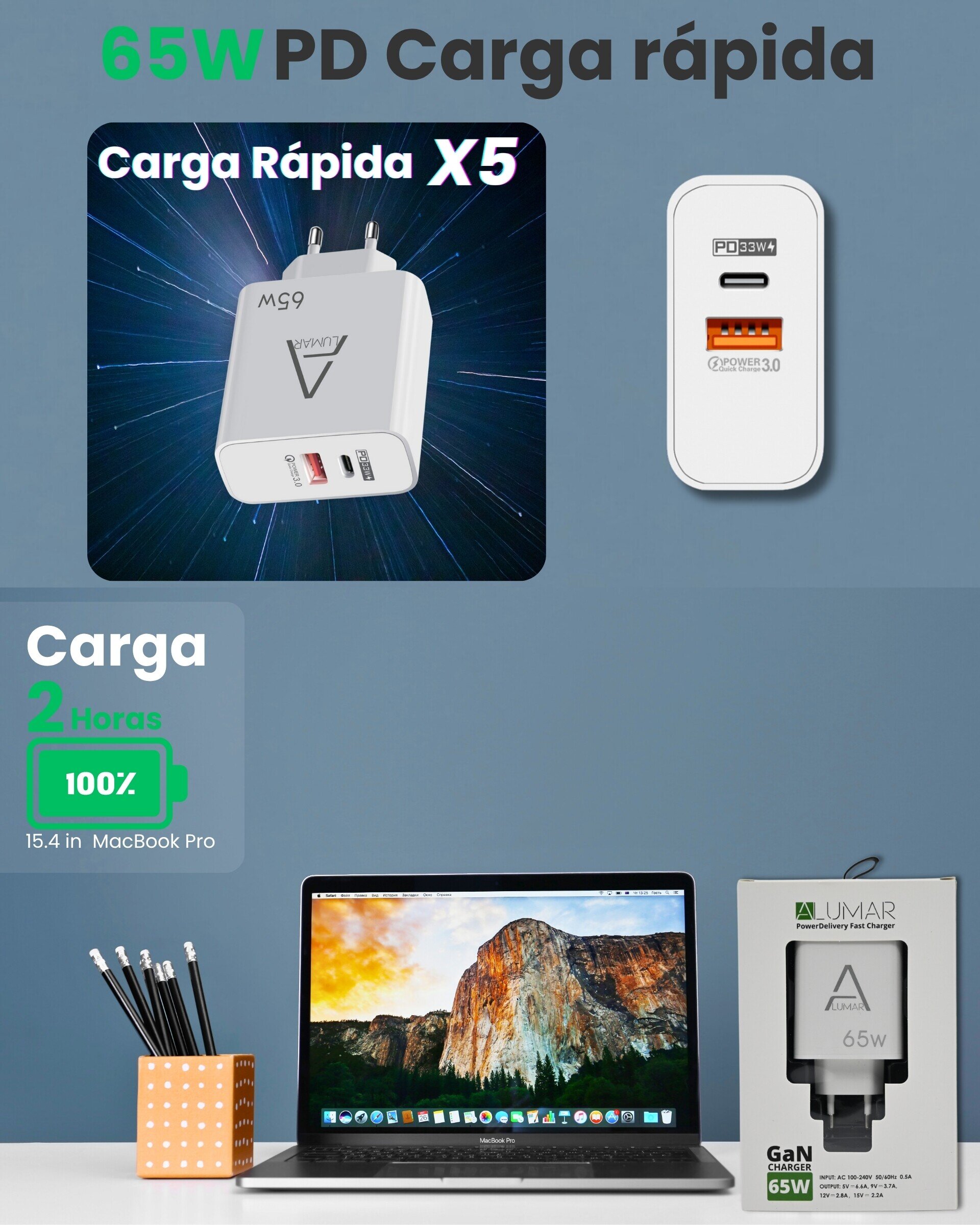 Cargado rápido GaN 65W compatibilidad universal - 3