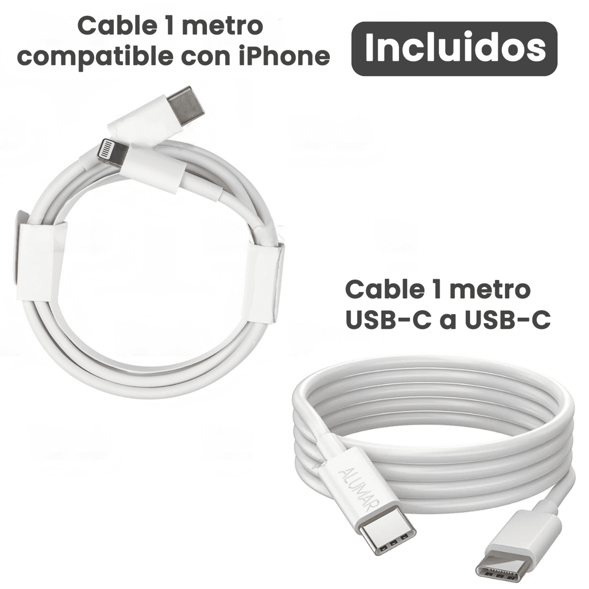 Cargador iPhone y Android 20W con cable USB-C a Lightning y USB-C a USB-C - 2