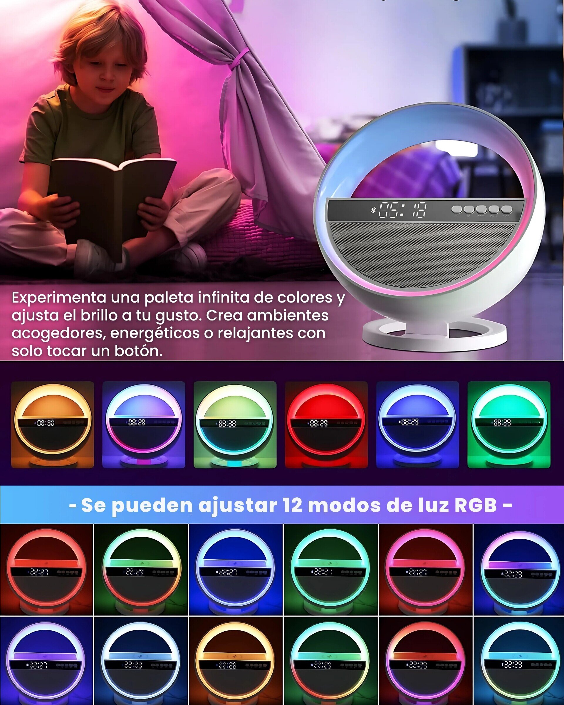 Lámpara de mesa multifunción LED RGB 6 en 1 Grande O - 4