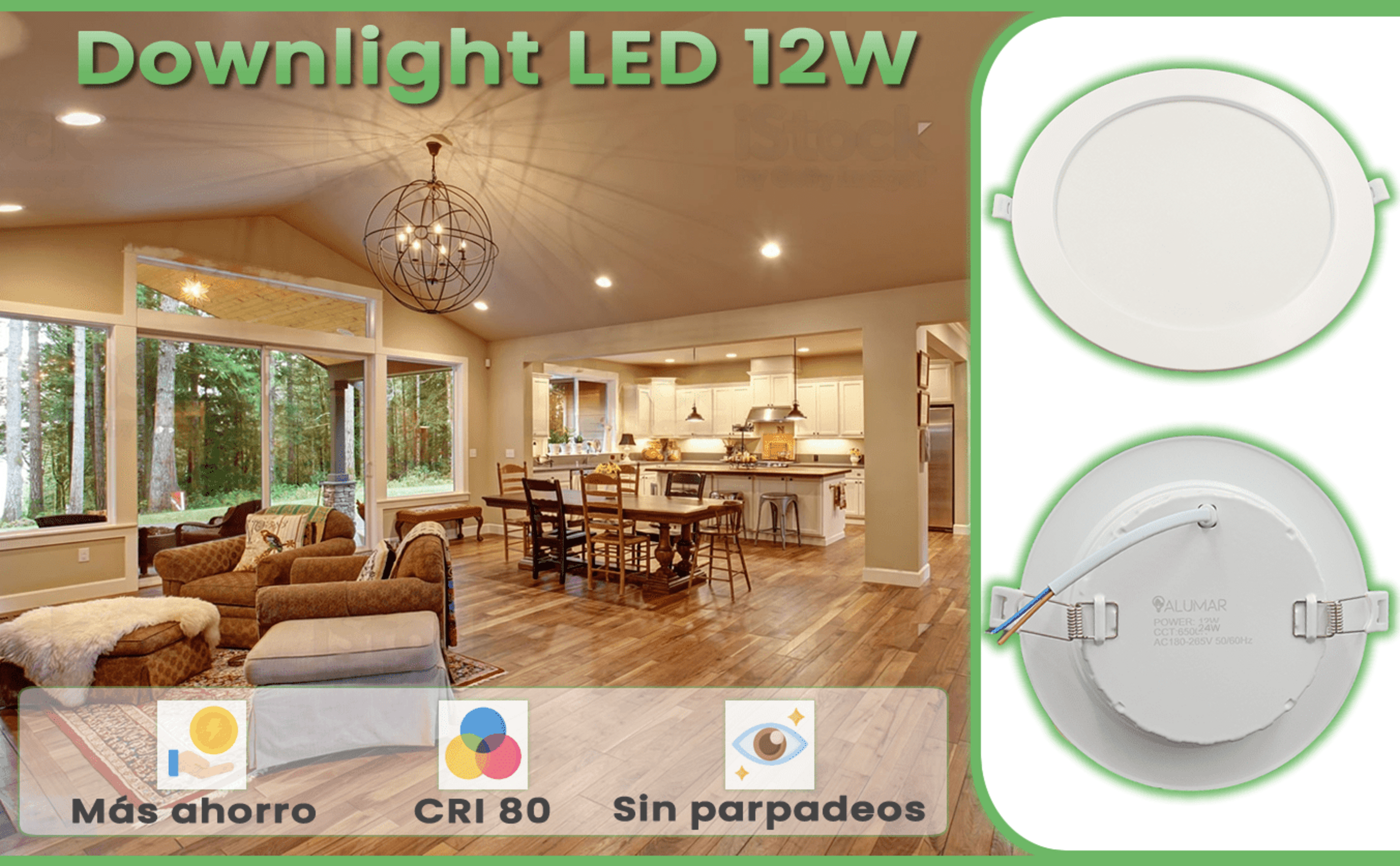 Downlight LED 12W 6500K Blanco frío 1100 Lúmenes, controlador integrado - 5