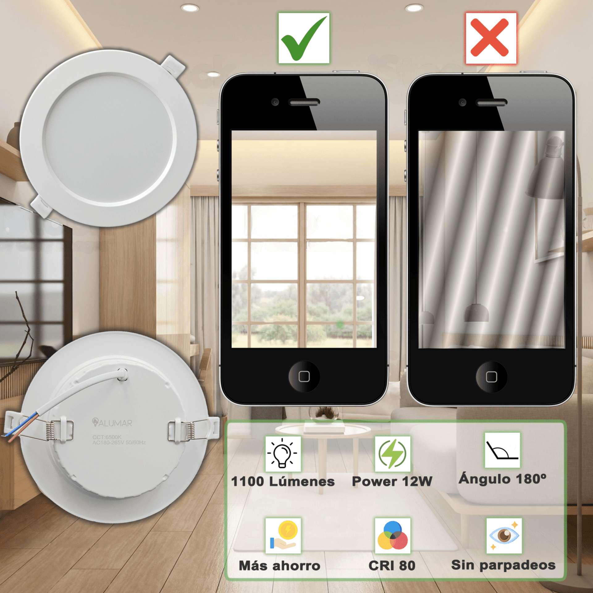 Downlight LED 12W 6500K Blanco frío 1100 Lúmenes, controlador integrado - 3