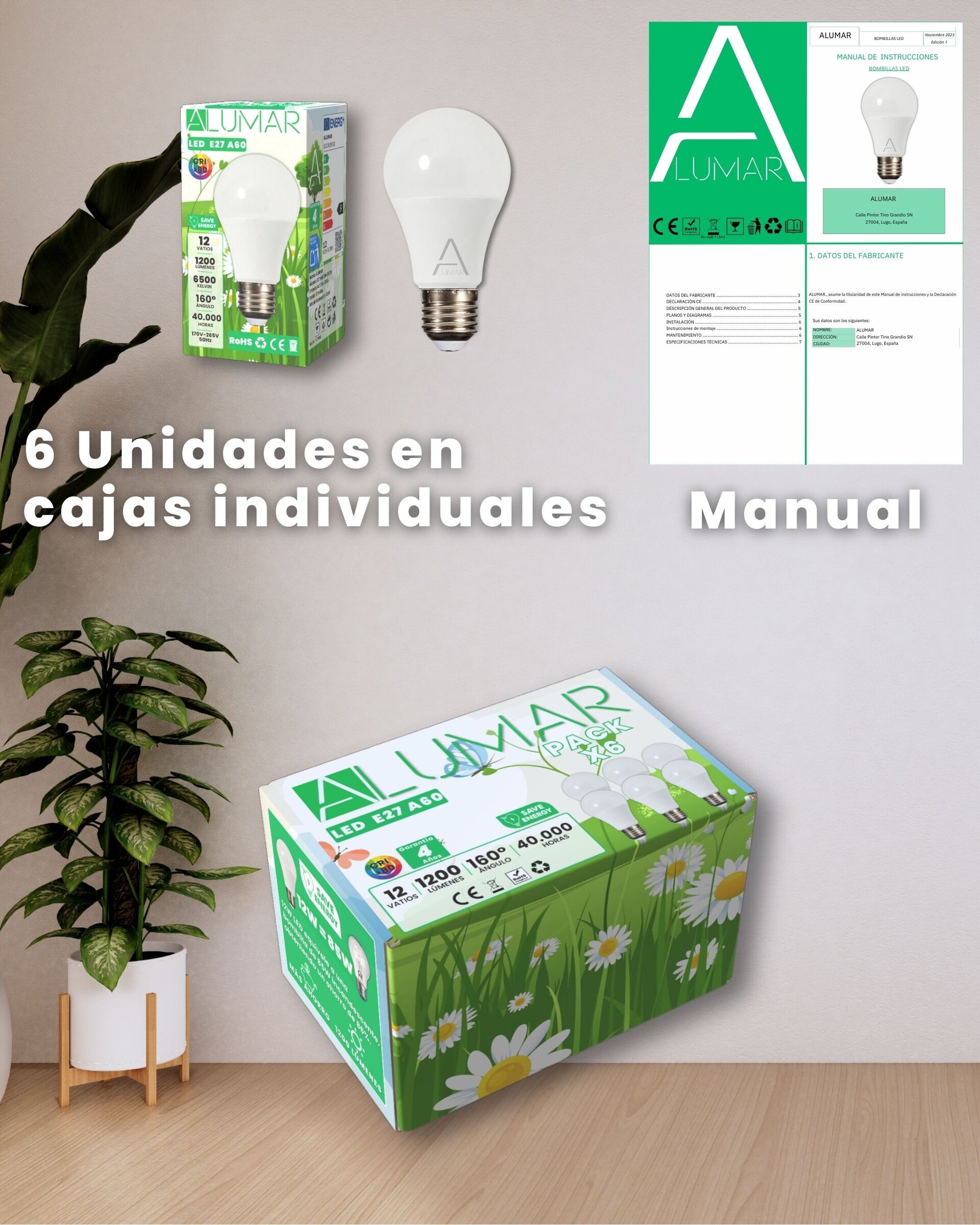 Bombillas LED E27 A60 Luz Blanco Frío 6500K de 12W - 11