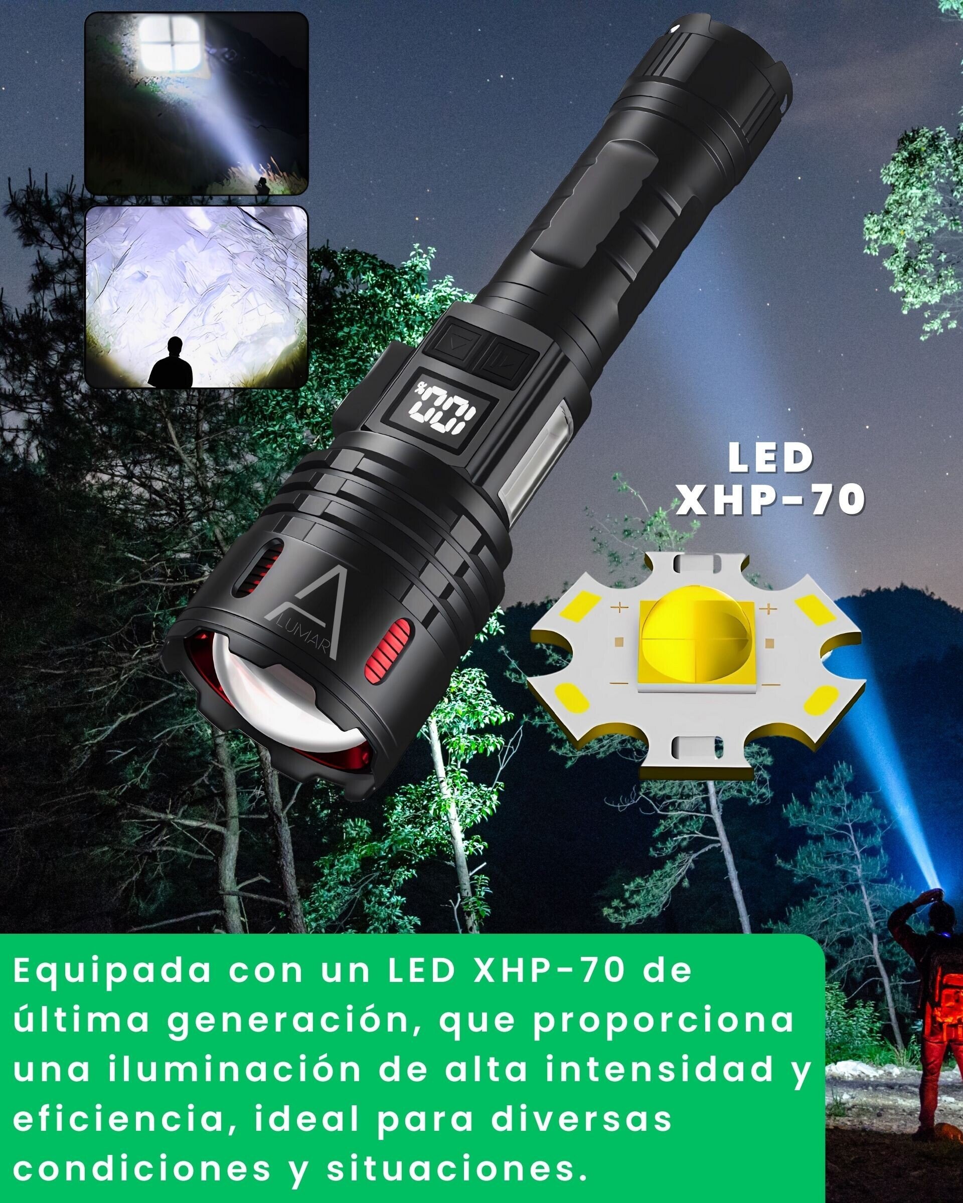 Linternas LED alta potencia XHP-70.2 táctica militar - 9