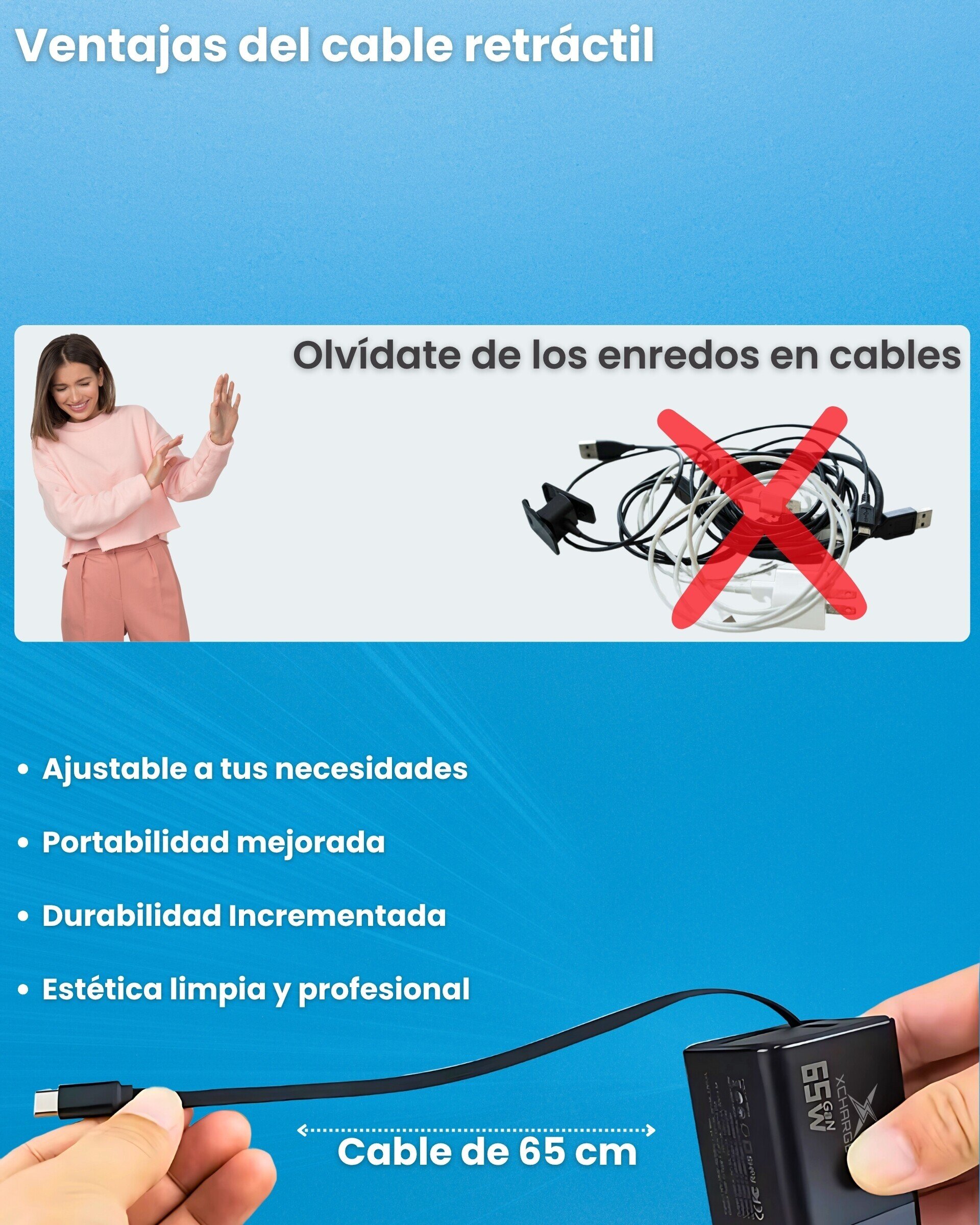 Cargador retráctil  65W multifunción - 2