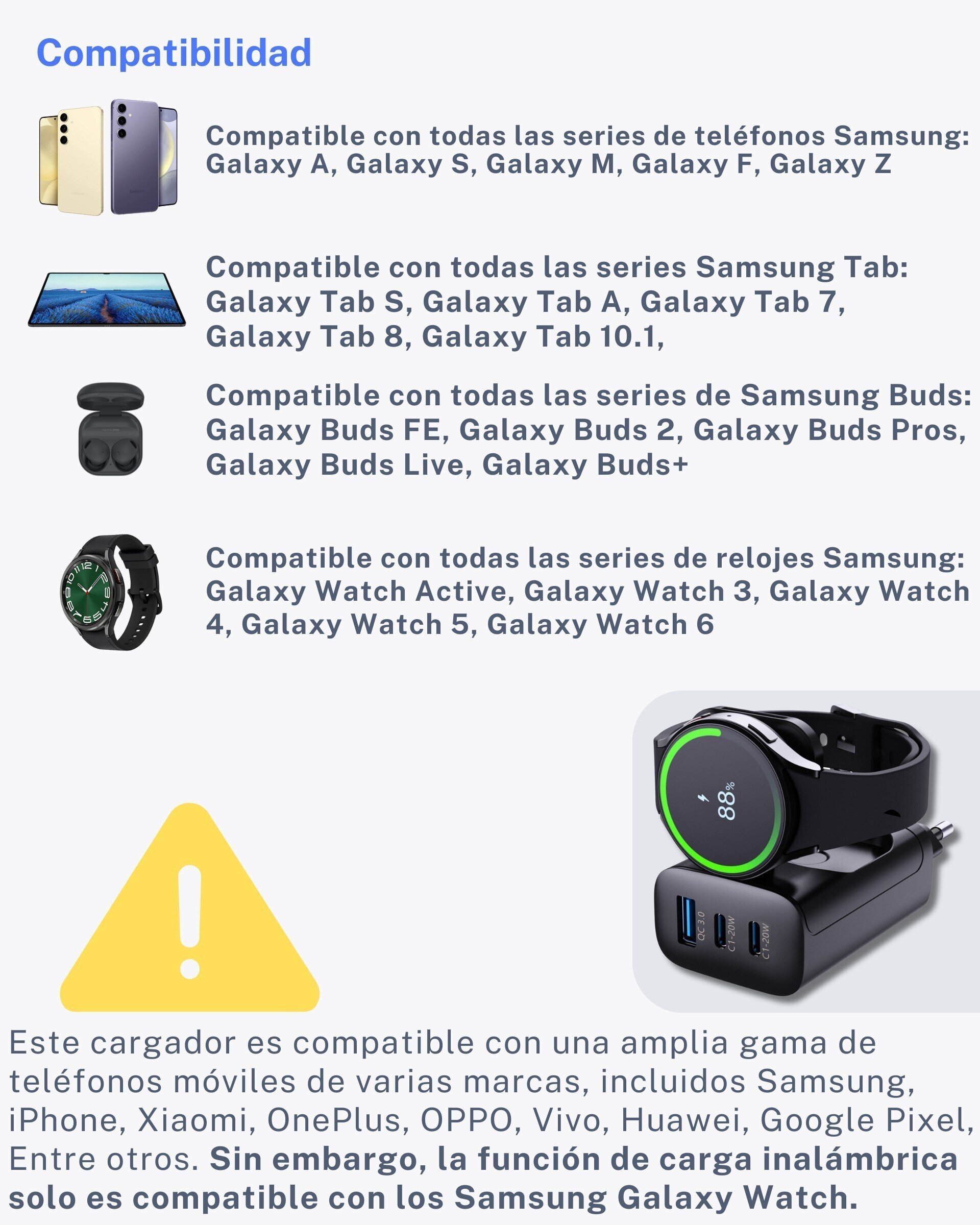 Cargador múltiple compatible con Samsung Galaxy Watch - 2