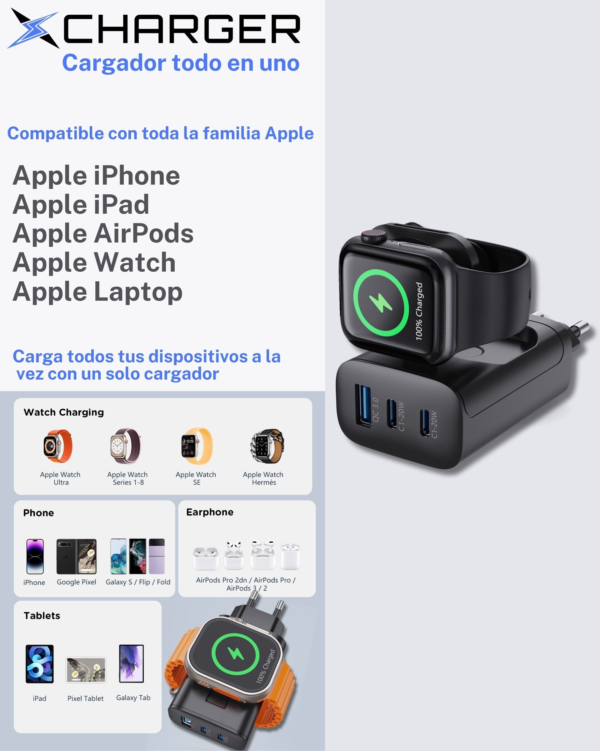 Cargador múltiple compatible con Apple Watch - 4