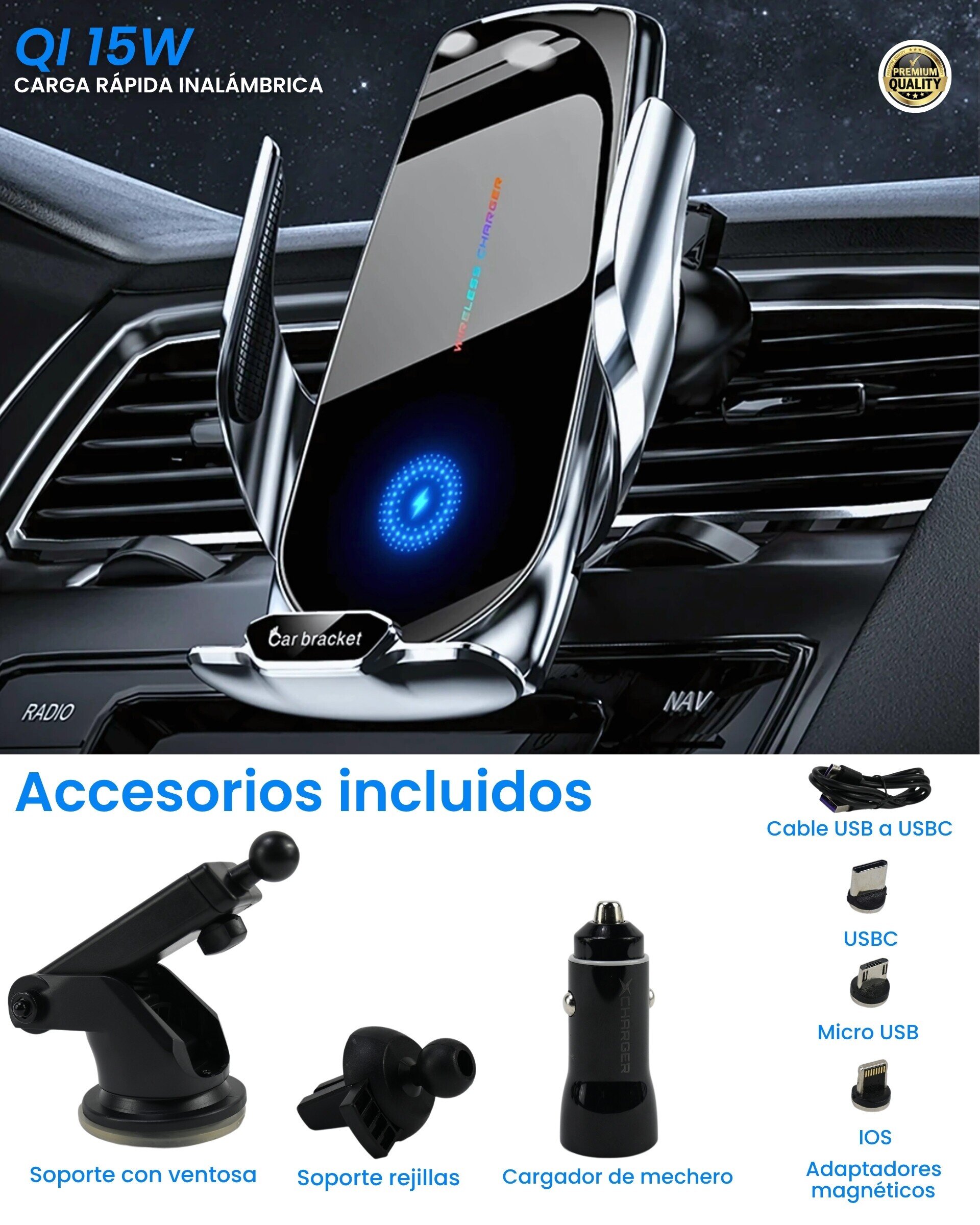 Cargador Inalámbrico para el coche QI 15W XCharger - 7