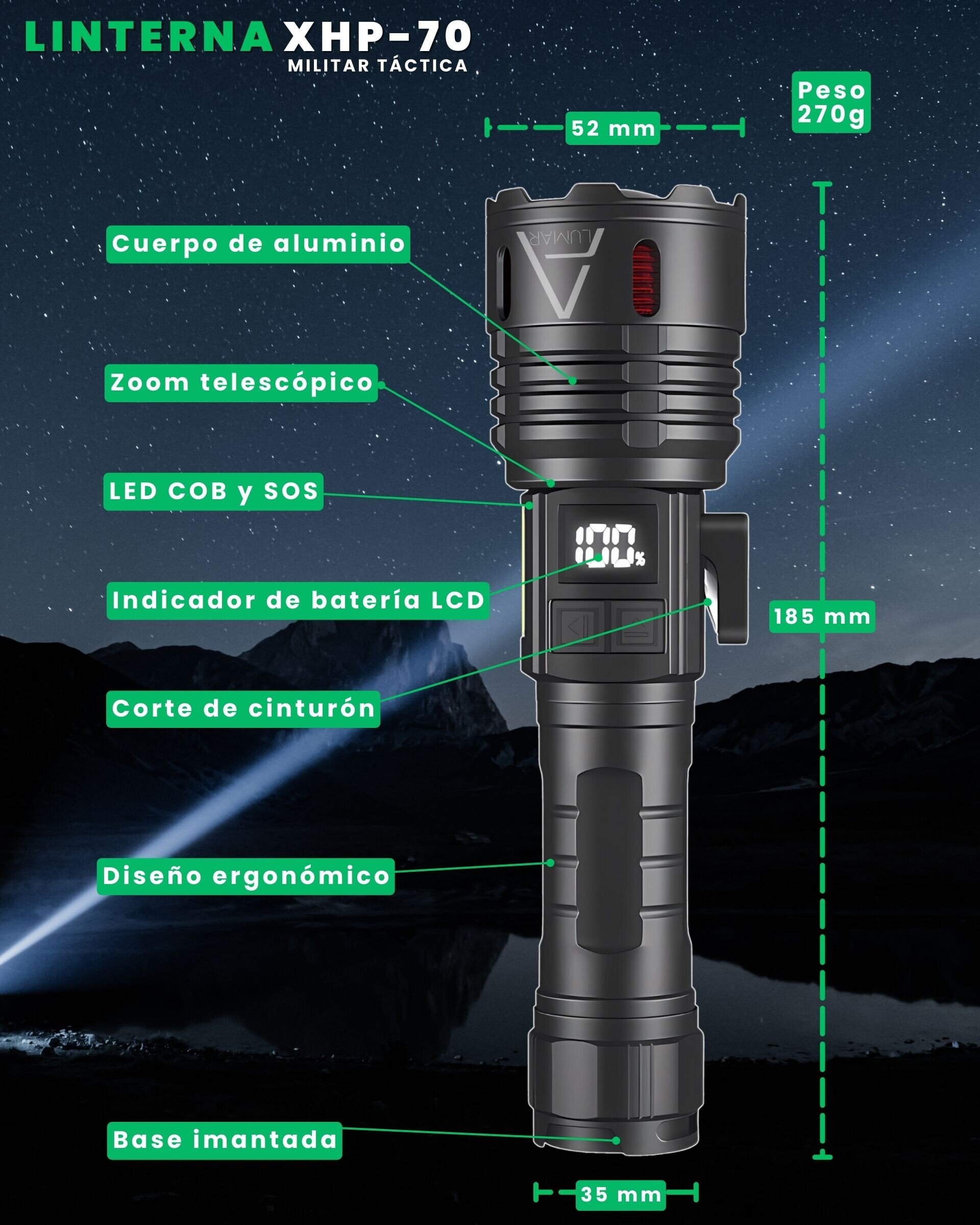 Linternas LED alta potencia XHP-70.2 táctica militar - 14