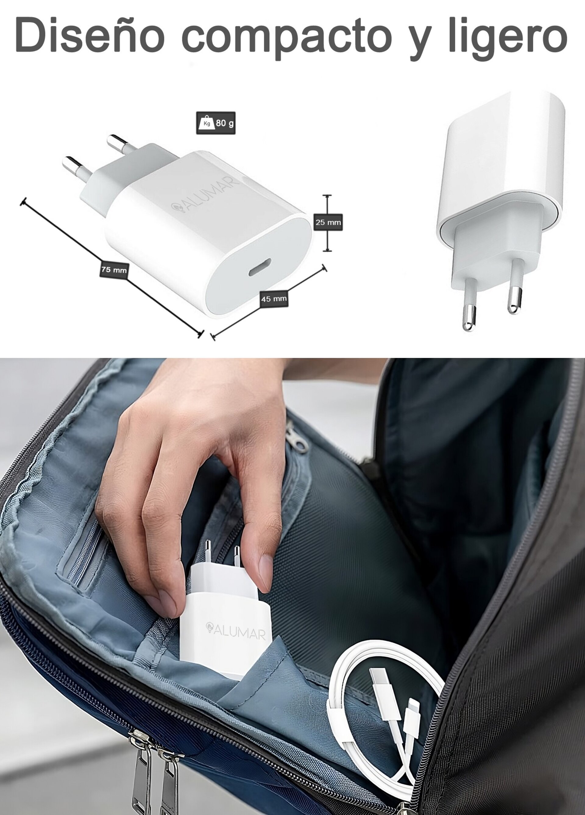 Cargador iPhone y Android 20W con cable USB-C a Lightning y USB-C a USB-C - 8