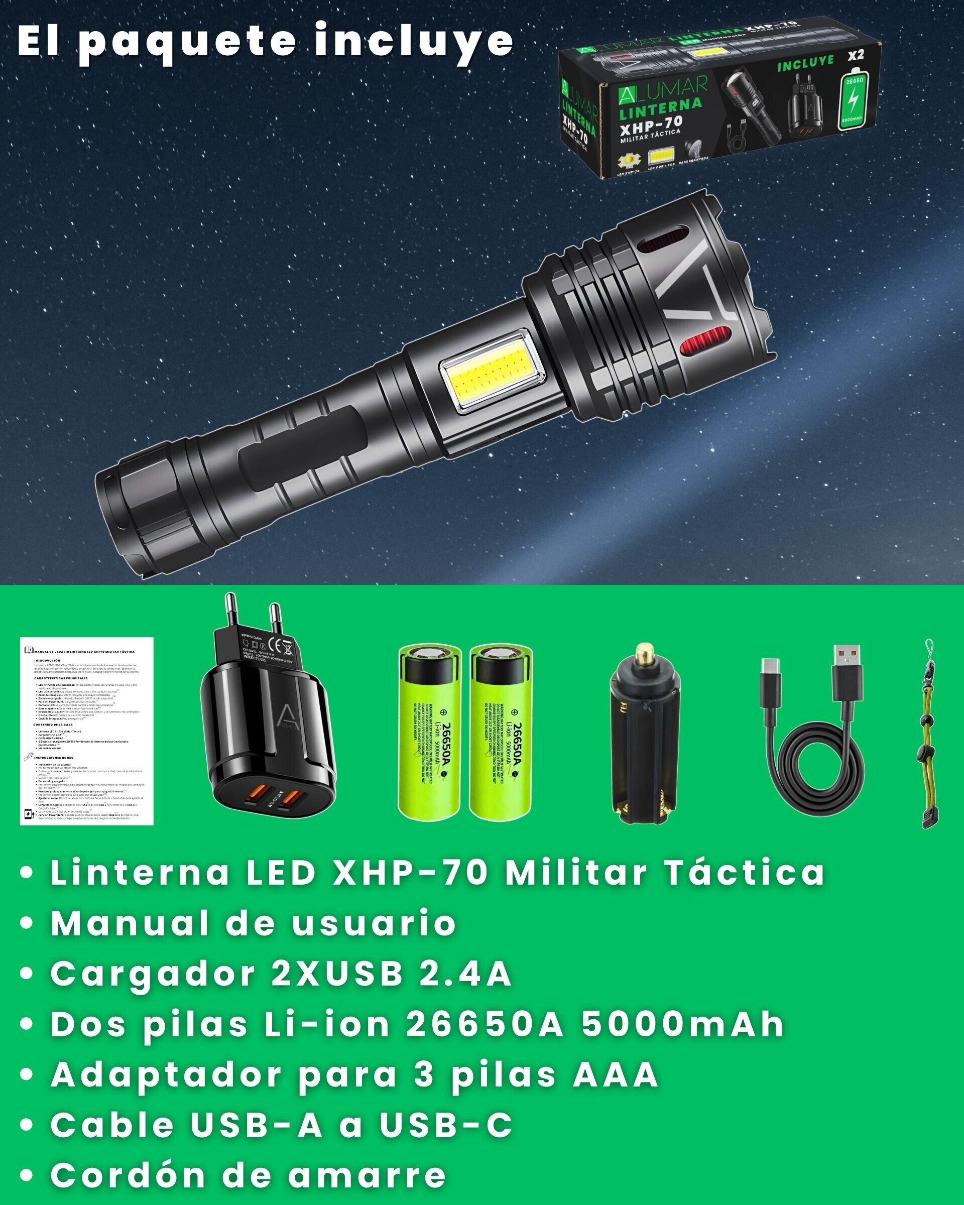Linternas LED alta potencia XHP-70.2 táctica militar - 3
