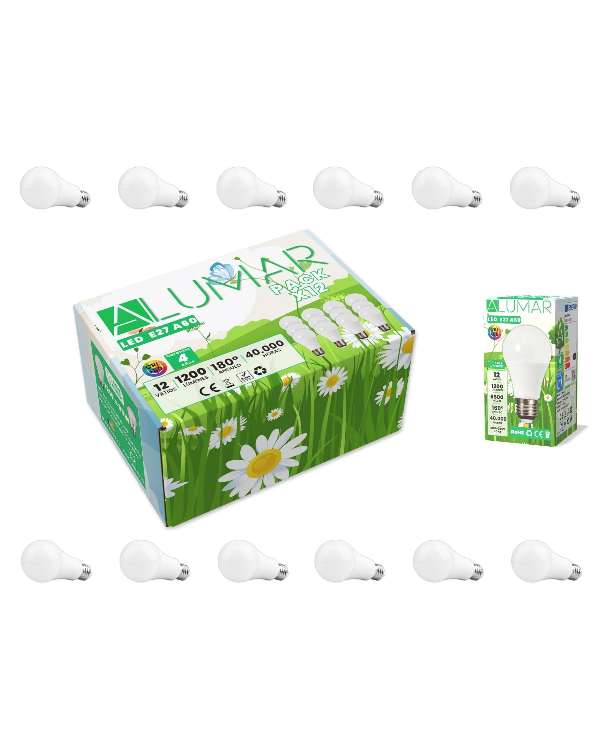 Bombillas LED E27 A60 Luz Blanco Frío 6500K de 12W - 10