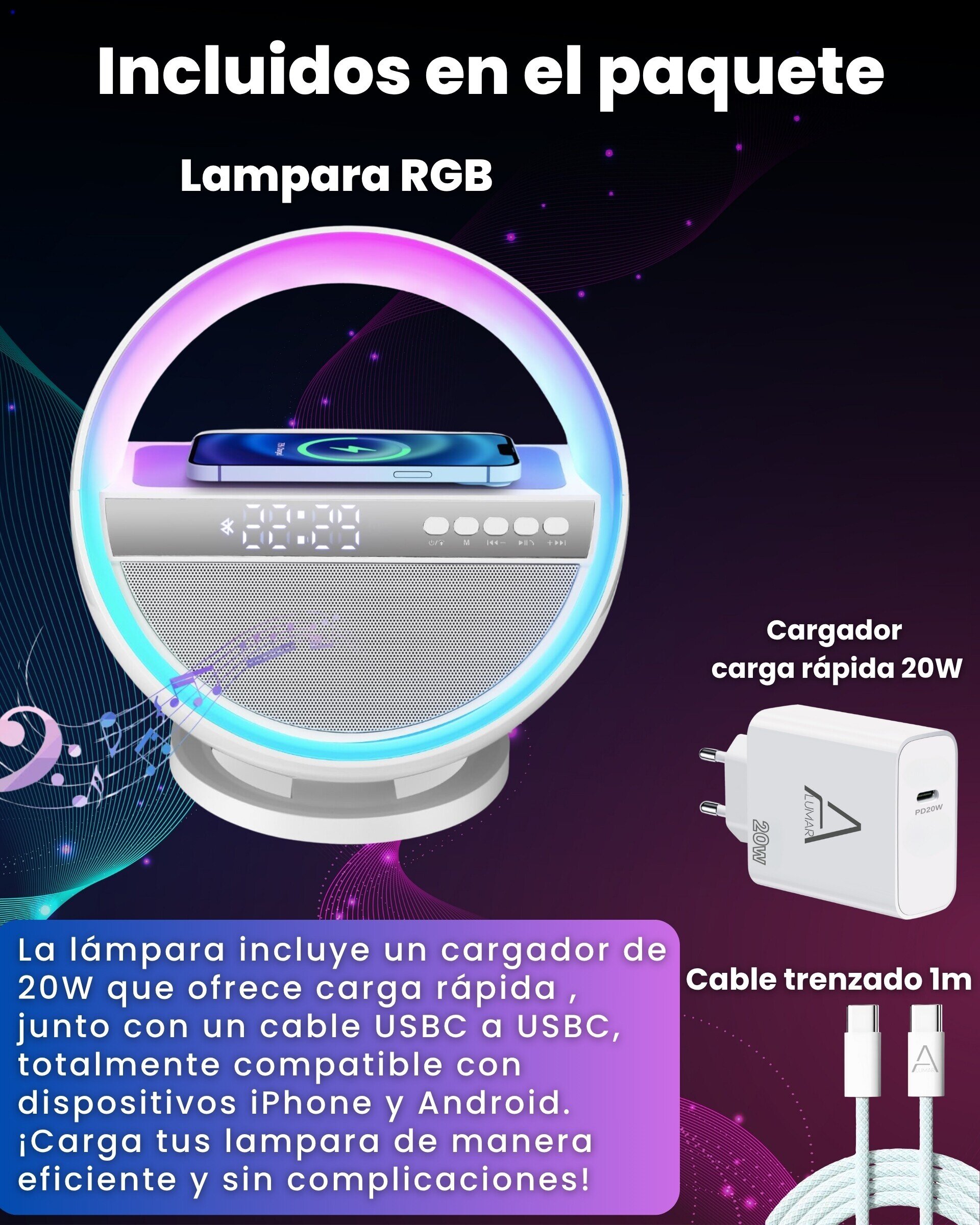 Lámpara de mesa multifunción LED RGB 6 en 1 Grande O - 5