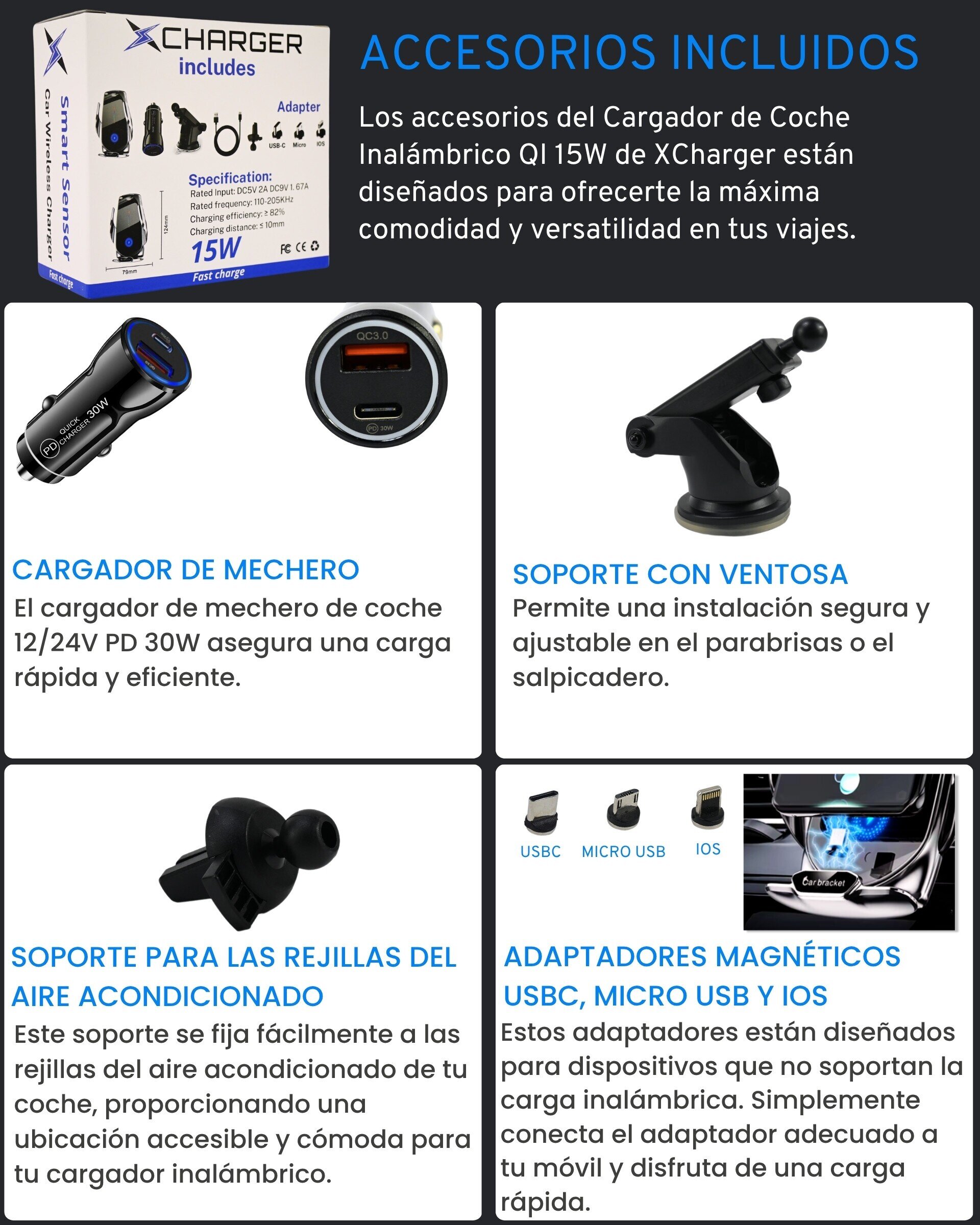 Cargador Inalámbrico para el coche QI 15W XCharger - 2