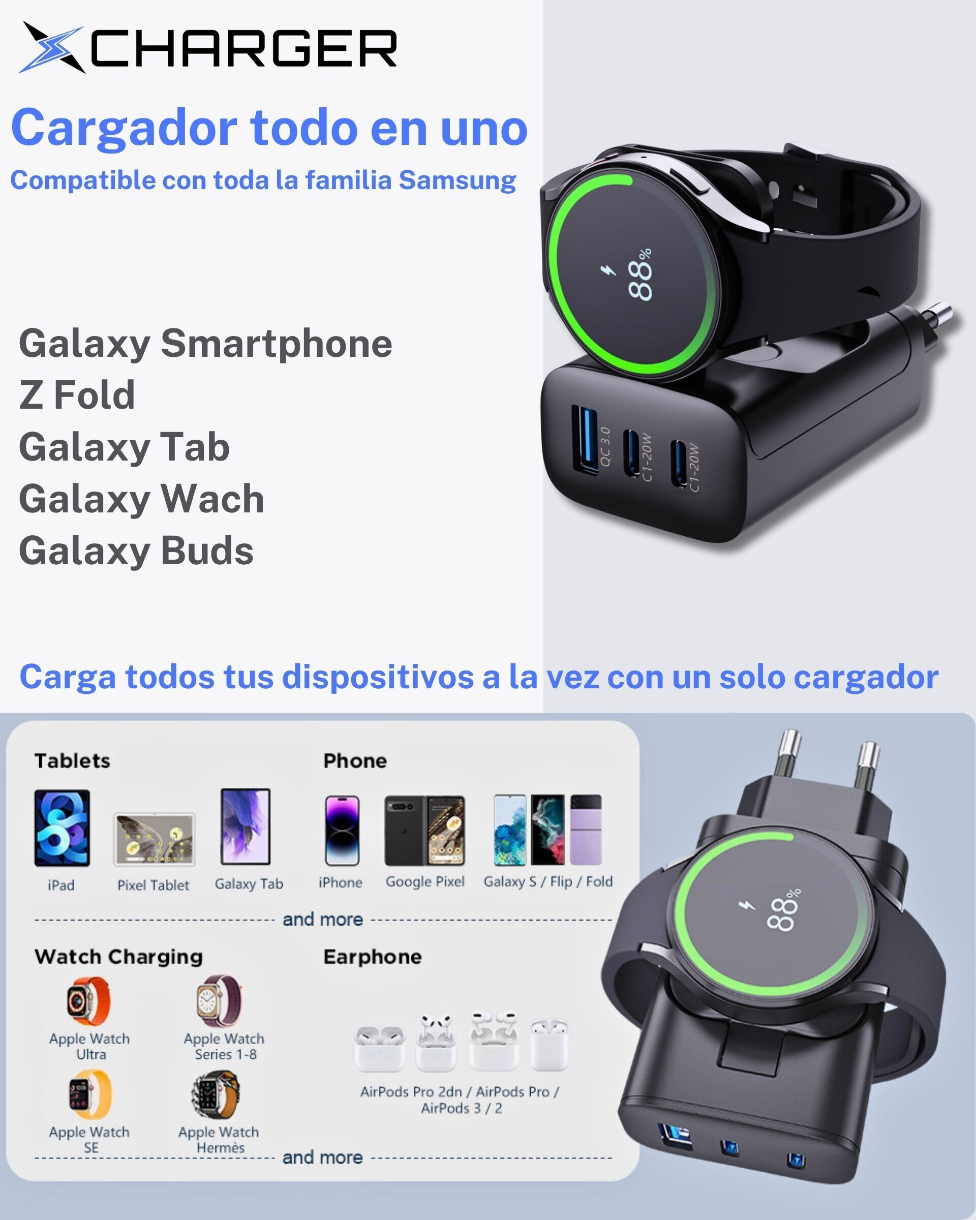 Cargador múltiple compatible con Samsung Galaxy Watch - 4
