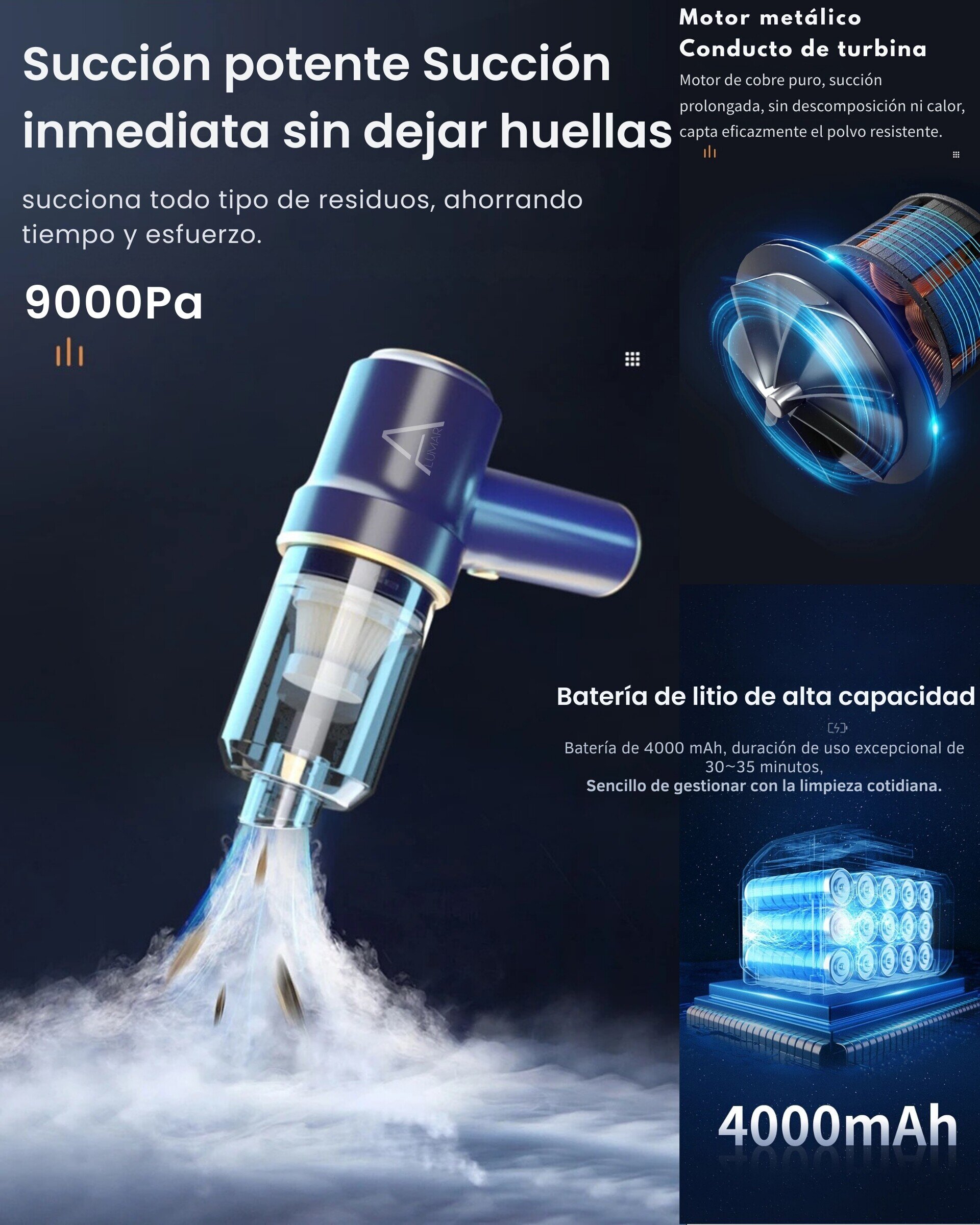 Aspirador y soplador de mano portátil para coche y PC sin cables - 9