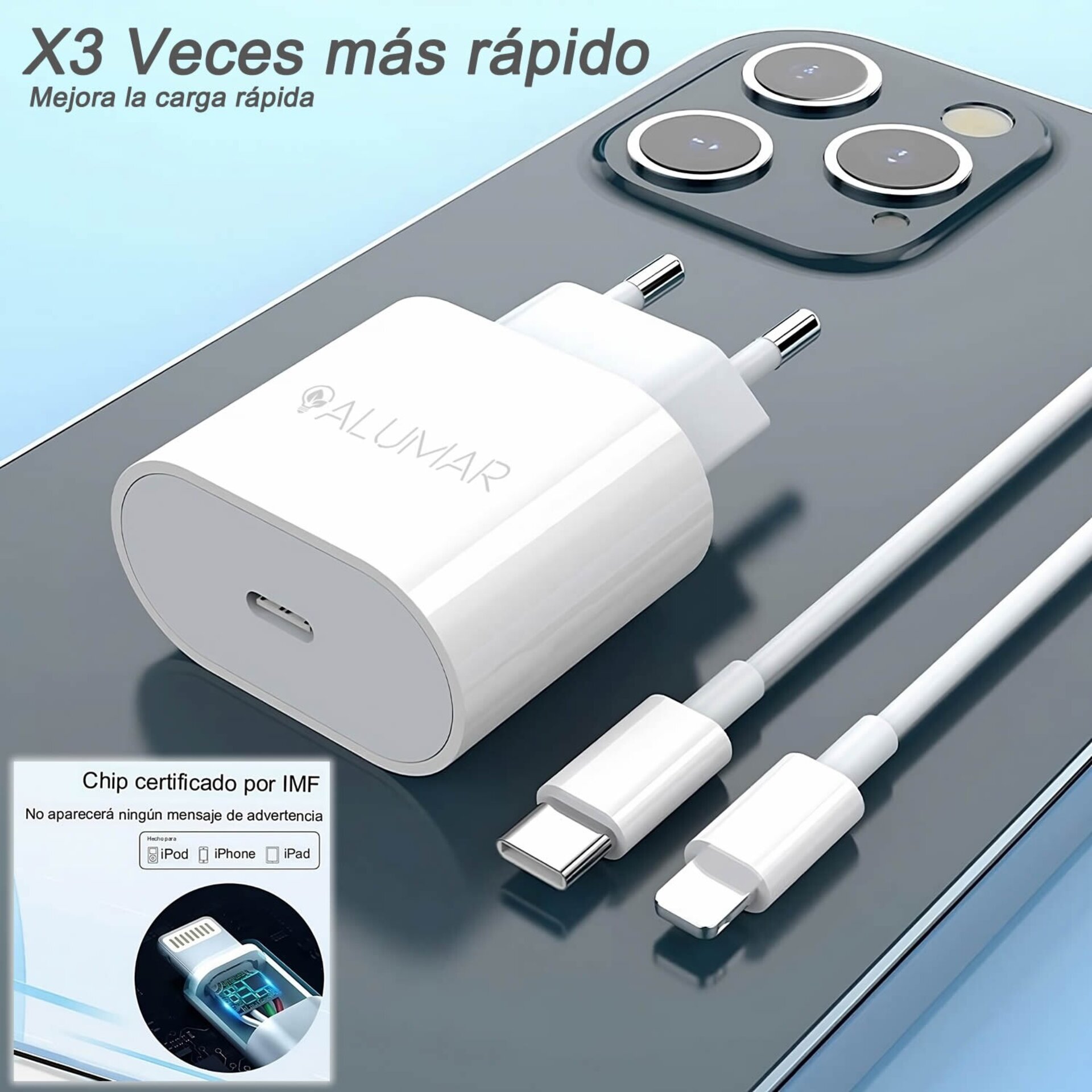 Cargador iPhone y Android 20W con cable USB-C a Lightning y USB-C a USB-C - 3