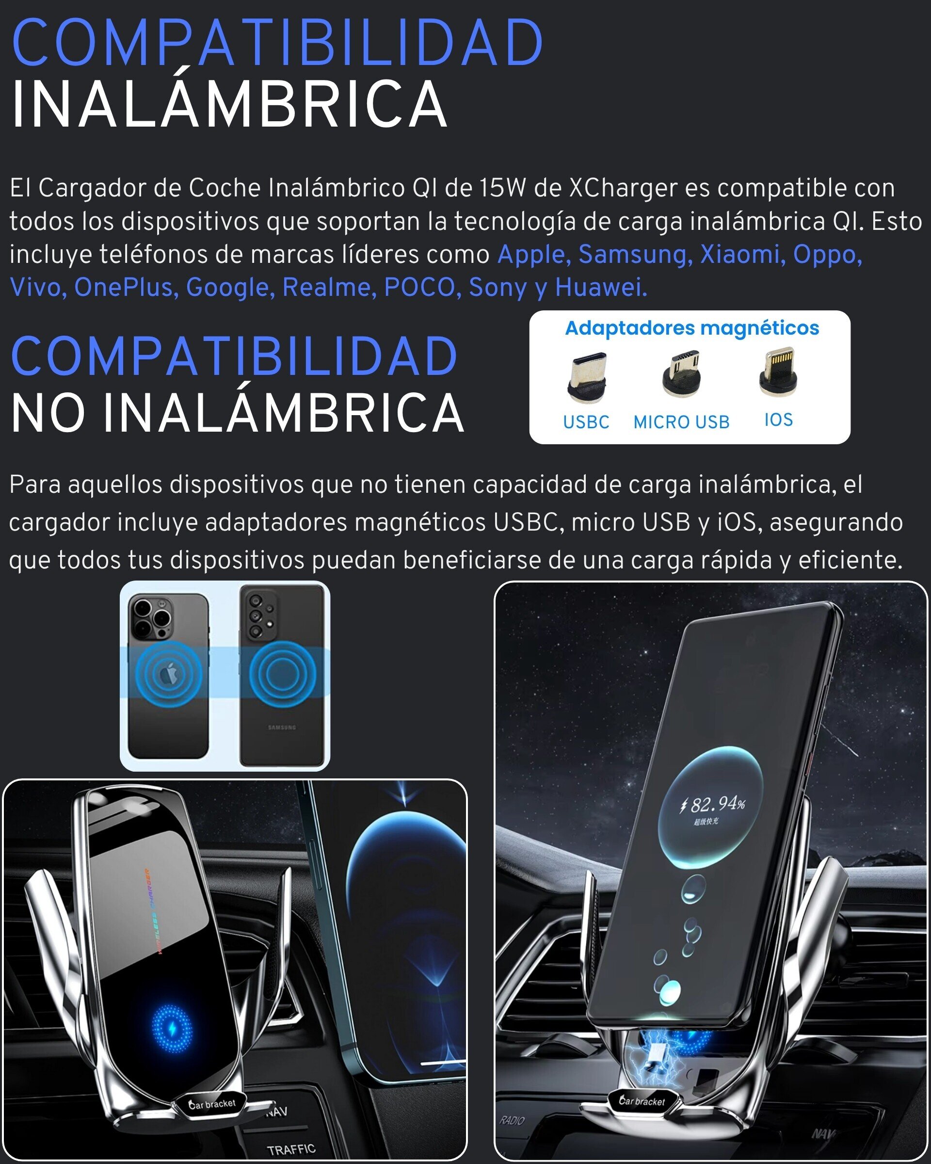 Cargador Inalámbrico para el coche QI 15W XCharger - 4